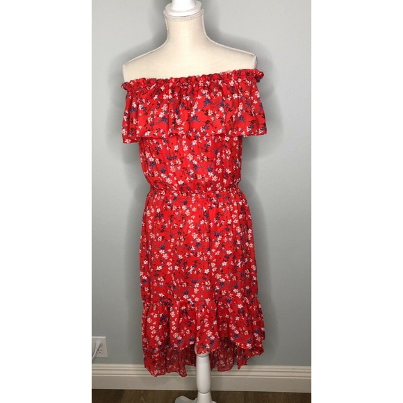 REVOLVE Devlin Carrie Women's Dress Red Ditsy Floral Off Shoulder M - Picture 5 of 15